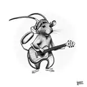 A cute rat wearing headphones and playing a guitar tattoo design idea