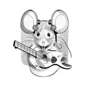 A cute rat wearing headphones and playing a guitar tattoo design idea