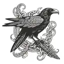 A giant crow with a snake wrapped around its beak tattoo design idea