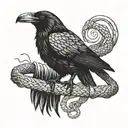 A giant crow with a snake wrapped around its beak tattoo design idea