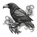 A giant crow with a snake wrapped around its beak tattoo design idea