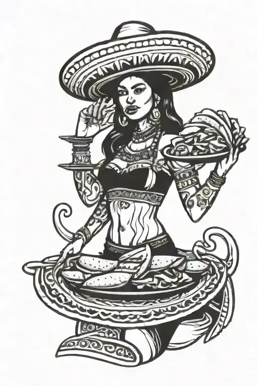 Mexican woman serving a taco tattoo design idea