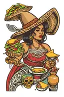 Mexican woman serving a taco tattoo design idea