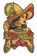 Mexican woman serving a taco tattoo design idea