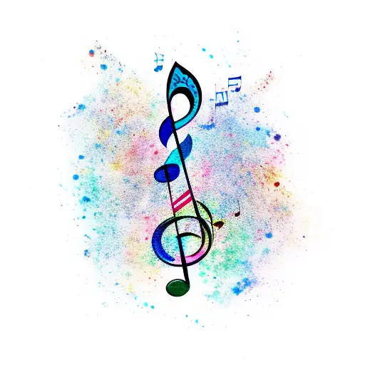 A new-school tattoo of a music note intertwined with a paintbrush and palette tattoo design idea