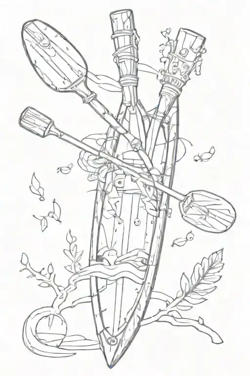 A sketch-style tattoo design of canoe paddles with a baby footprint tattoo design idea