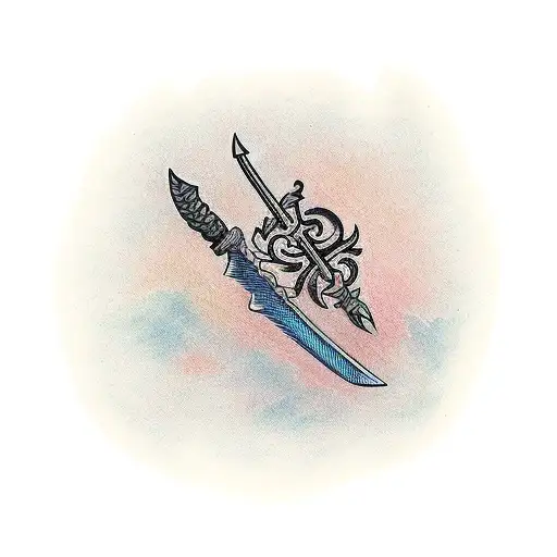 1 sword and 2 pen like a trident tattoo design idea