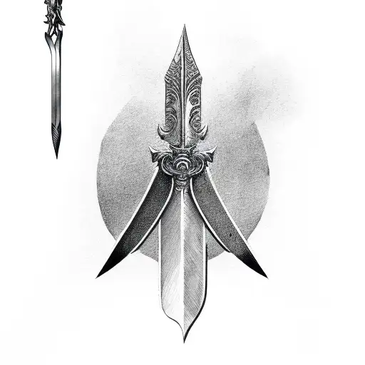 1 sword and 2 ink pen like a trident tattoo design idea