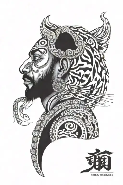 tamil man with tiger headwear tattoo design idea