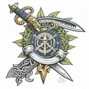 navy and marines commando dagger combined tattoo design idea