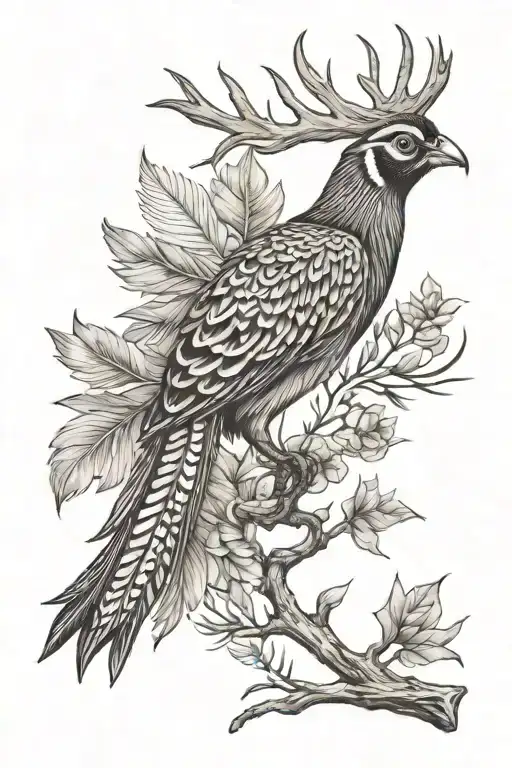 antlers pheasant feathers  tattoo design idea