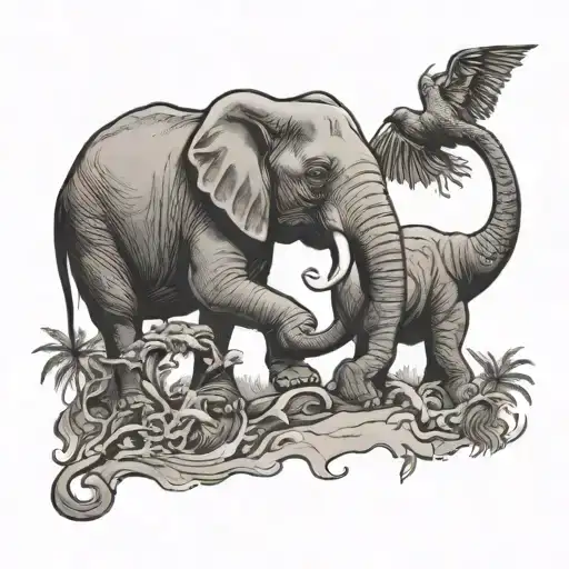 elephant and trex tattoo design idea
