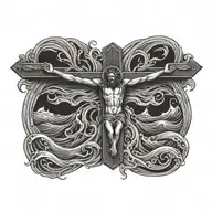 crucifix, waves, 13,  tattoo design idea