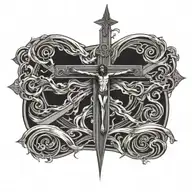 crucifix, waves, 13,  tattoo design idea