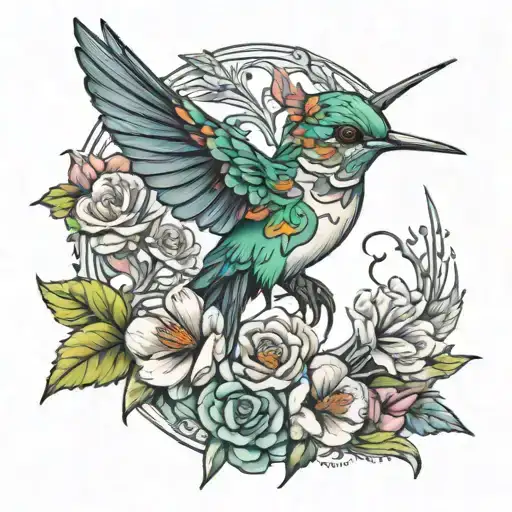 hummingbird half alive half skeleton tattoo design idea