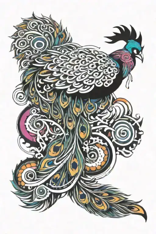Colourful peacock feather attached tattoo design idea