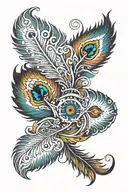 Colourful peacock feather attached tattoo design idea