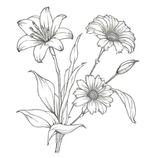 a flower gladiolus and a flower gerbera daisies intertwined tattoo design idea