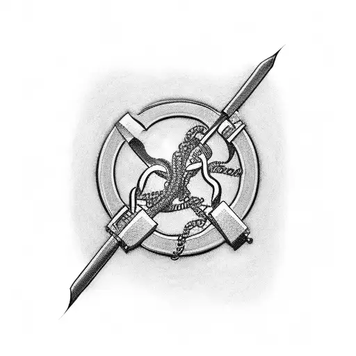 A black-grey tattoo of a surgeon's scalpel intertwined with a motorcycle chain tattoo design idea