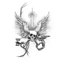 A black-grey tattoo of a surgeon's scalpel intertwined with a motorcycle chain tattoo design idea