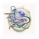 A realistic squid cooking in a traditional Hawaiian kitchen tattoo design idea