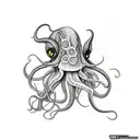 A realistic squid cooking in a traditional Hawaiian kitchen tattoo design idea