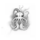 A realistic squid cooking in a traditional Hawaiian kitchen tattoo design idea