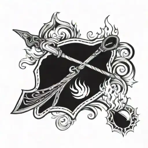 A stylized paddle intertwined with flames, symbolizing the client's passion for paddling and their occupation as a firefighter tattoo design idea