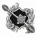 A stylized paddle intertwined with flames, symbolizing the client's passion for paddling and their occupation as a firefighter tattoo design idea