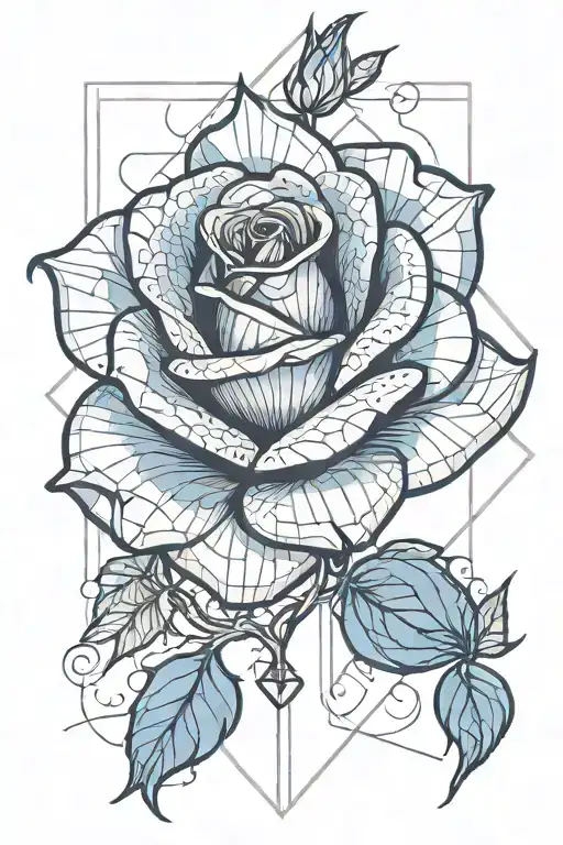 An abstract design of a blue rose blooming out of an impossible geometric shape, capturing the client's fascination with the concept of the impossible tattoo design idea