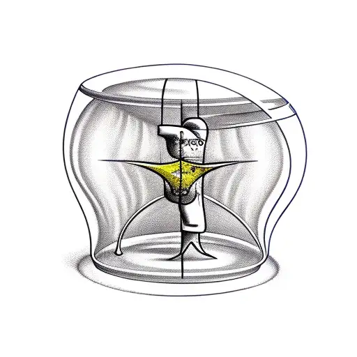hourglass with man inside trying to escape but he's trapped tattoo design idea