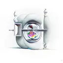 hourglass with man inside trying to escape but he's trapped tattoo design idea