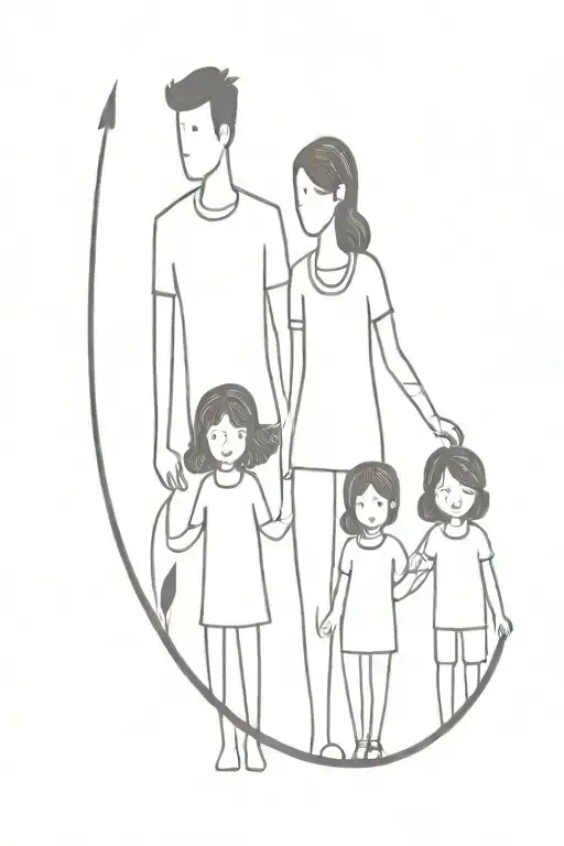 family of 5 2 black lines tattoo design idea