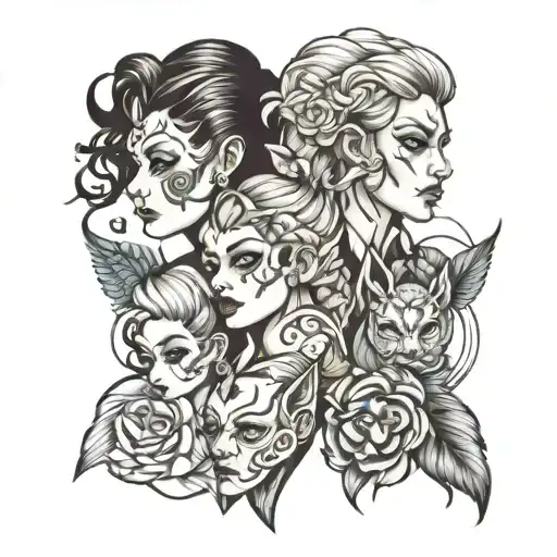 family of 5 tattoo design idea