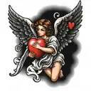 angel holding love heart tattoo design idea