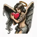 angel holding love heart tattoo design idea