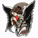 angel holding love heart tattoo design idea