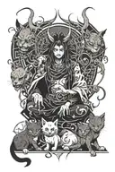 Anime demon and cats composition dark stale japenise demon tattoo design idea