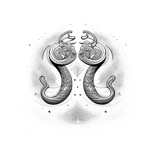 Zodiac sign gemini in a form of viper snake with two heads. Tatoo style  black ink minimalistic tattoo design idea