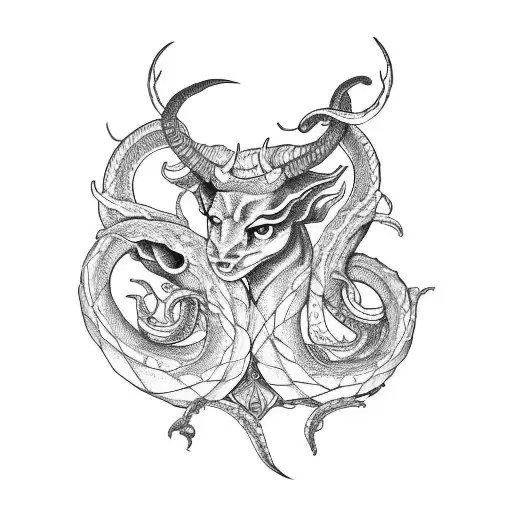 Zodiac sign gemini in a form of horned viper snake with two heads. Tatoo style  black ink minimalistic tattoo design idea
