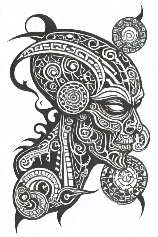 tribal with alien smoking tattoo design idea