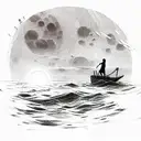 Sea, red moon, lonely man , clouds tattoo design idea