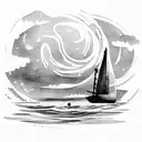 Sea, red moon, lonely man , clouds tattoo design idea