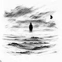 Sea, red moon, lonely man , clouds tattoo design idea