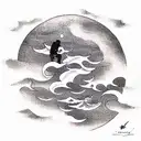 Sea, red moon, lonely man , clouds tattoo design idea
