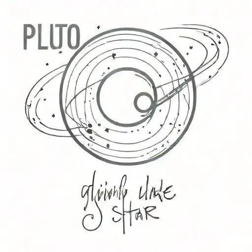 Pluto planet, with text "burning like a glowing star" written tattoo design idea