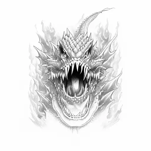green dragon mouth with red flames tattoo design idea