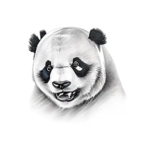 A realistic depiction of a panda driving a luxurious car through a scenic travel destination tattoo design idea