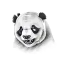 A realistic depiction of a panda driving a luxurious car through a scenic travel destination tattoo design idea