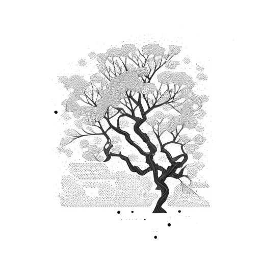 Japanese cherry blossom tree with a bear hidden among the branches tattoo design idea